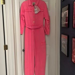Neon pink with gold button denim jumpsuit. NWT! Essential Antwerp brand